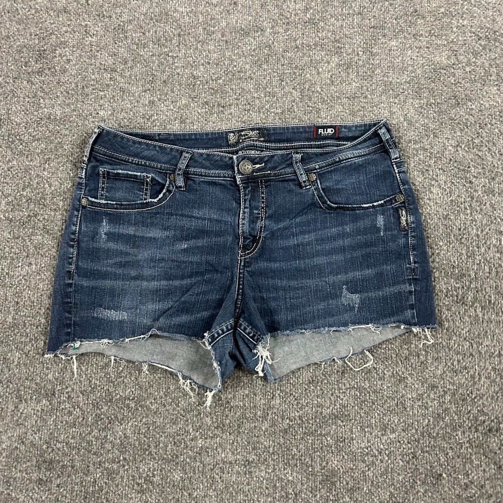 Silver Jeans Co. Shorts Womens Size 14 Dark Wash Boyfriend Fluid Denim Raw Hem